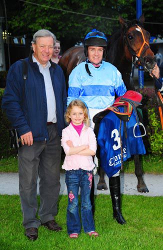 Edward O'Grady with his daughter Rosie-May<br> and winning jockey Barry Geraghty