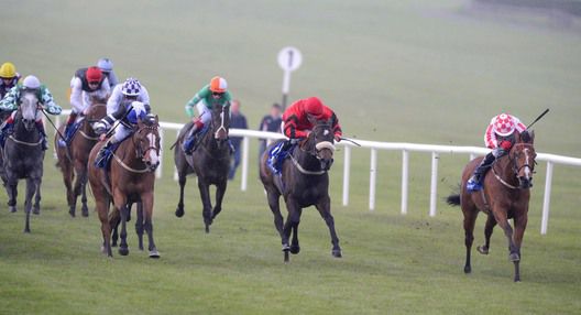Gathering Power (right) is driven out by Fergal Lynch to beat Boston Rocker (red)