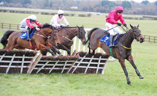 Aengus and Paul Carberry lead Tongie over the final hurdle 
