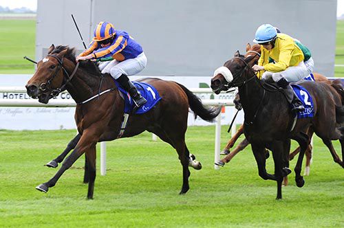 Best In The World is ridden out by Ryan Moore to beat Dolce Strega (noseband)