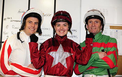 The three jockeys for the Nursery: Fran Berry, Ana O'Brien and Kevin Manning