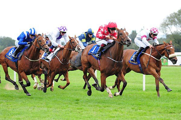 Longbourn, red with white stars, delivers his winning challenge