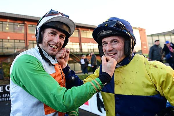 Liam McKenna and Sean Flanagan are all smiles after dead heating in the last