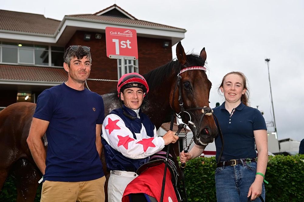 Talia and Wayne Lordan with Craig Bryson and groom Lucy Coulter after win for trainer Natalia Lupini