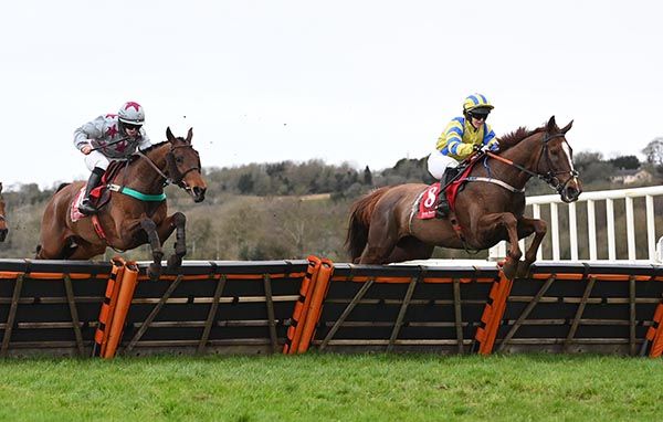 Thedancingfarrier and Alice Power (right) win the Longines Fegentri Handicap Hurdle