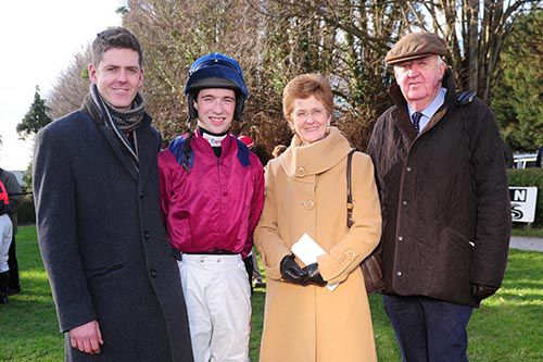Andy McNamara pictured with his parents and Jonathan Moore before his first runner, Stay With It, at Clonmel