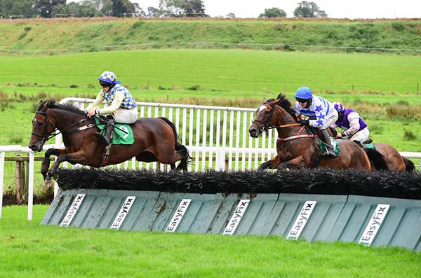 Willyouwalkwithme and Shane Fitzgerald (left) jump the last 
